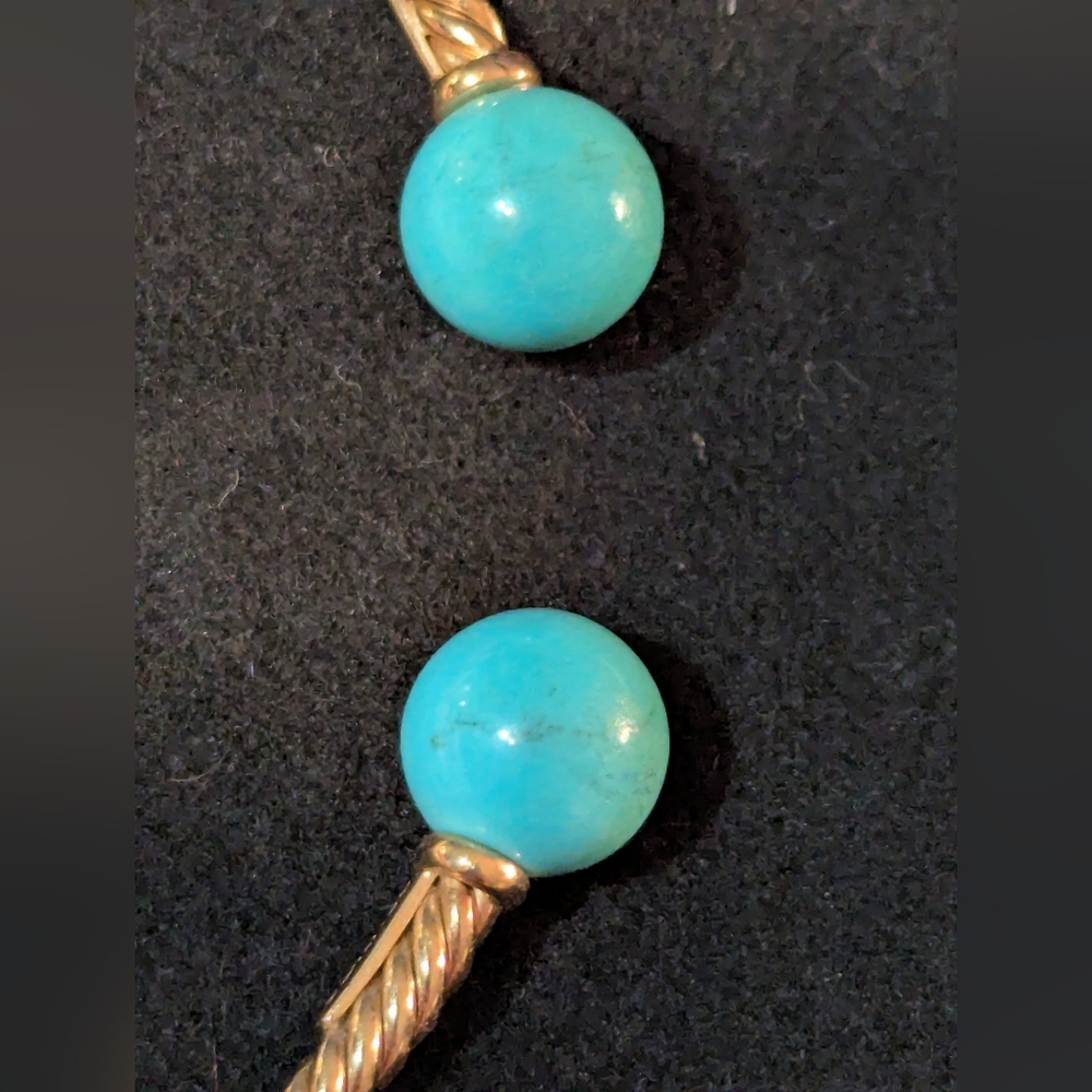 David Yurman Women's Solari Cablespira Bracelet in 18k Gold w/ Turquoise Accents - Picture 9 of 11